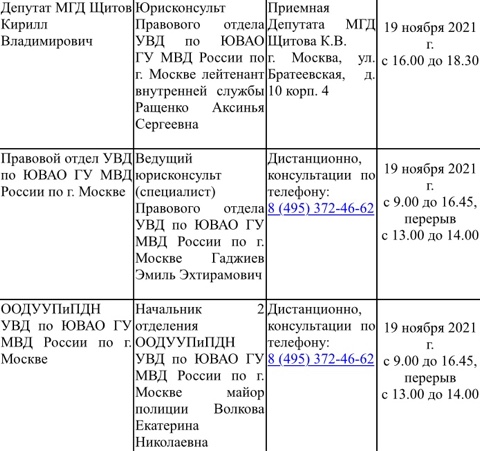 Во Всероссийский день правовой помощи детям сотрудники УВД по ЮВАО проведут бесплатные юридические консультации