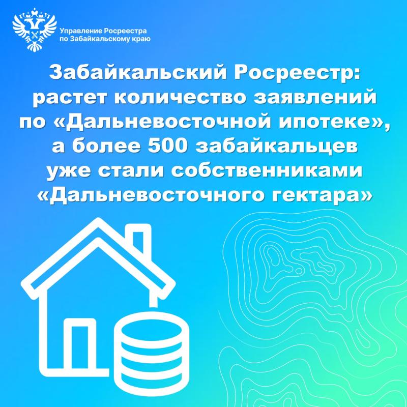 Забайкальский Росреестр: растет количество заявлений по «Дальневосточной ипотеке», а более 500 забайкальцев уже стали собственниками «Дальневосточного гектара»