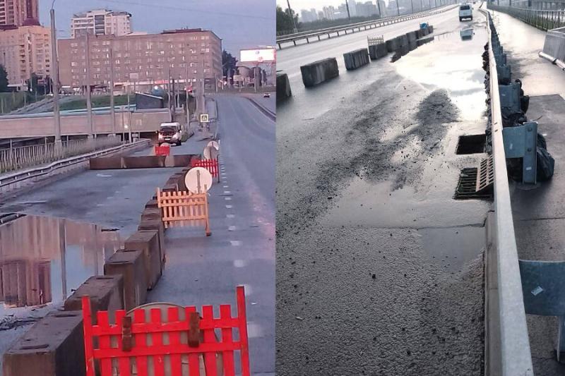 Из-за размыва дамбы сужена проезжая часть Октябрьского моста в Новосибирске